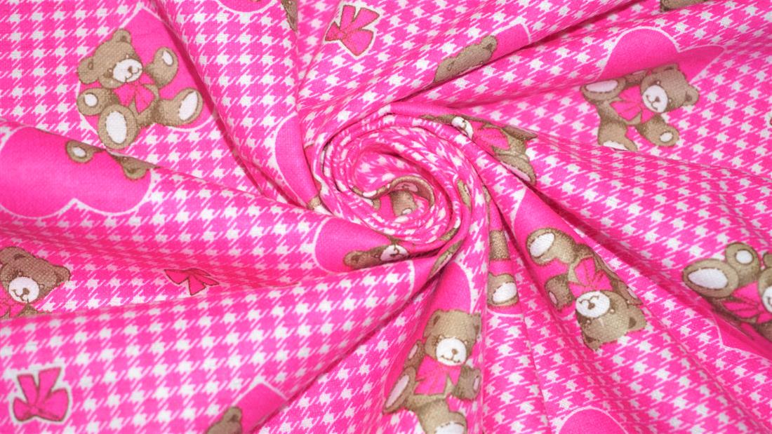 Pink Printed Cotton Bears Winceyette