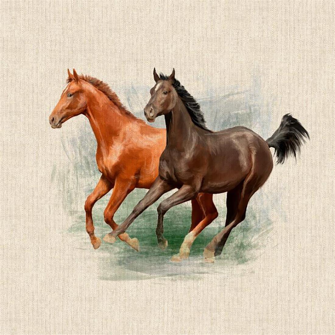 Natural Digital Print Linen Horses Panels