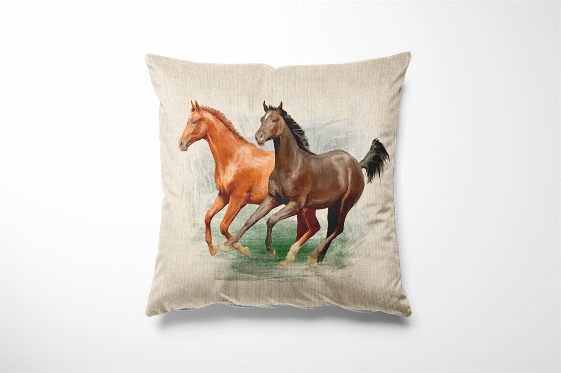 Natural Digital Print Linen Horses Panels