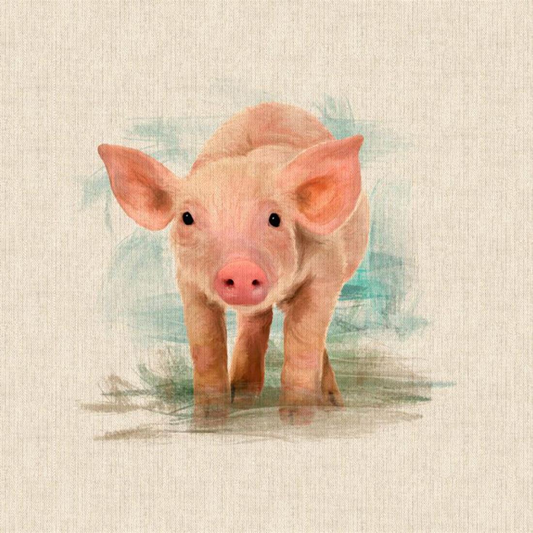 Natural Digital Print Linen Piglet Panels
