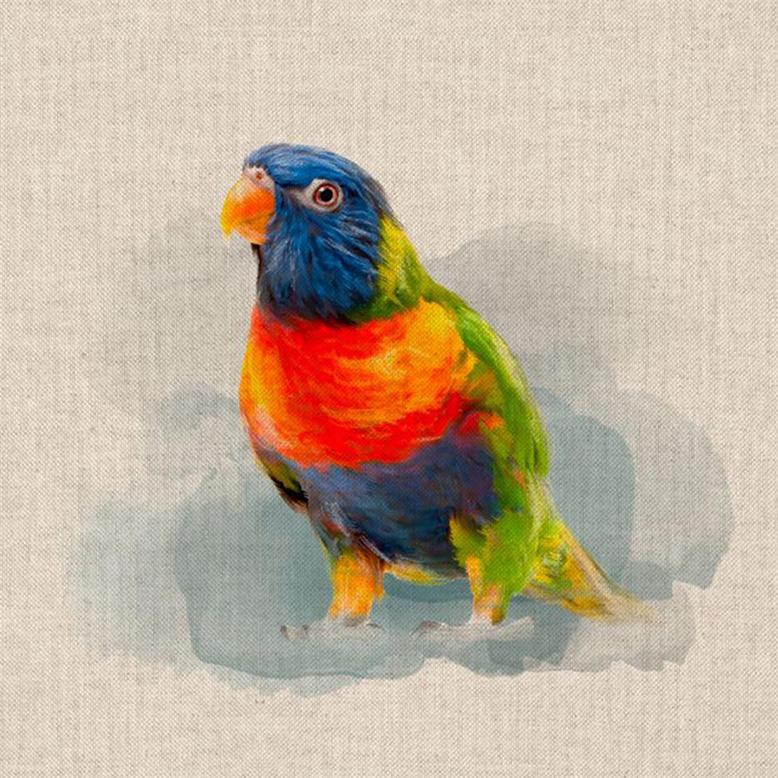 Natural Digital Print Linen Rainbow Parrot Panels