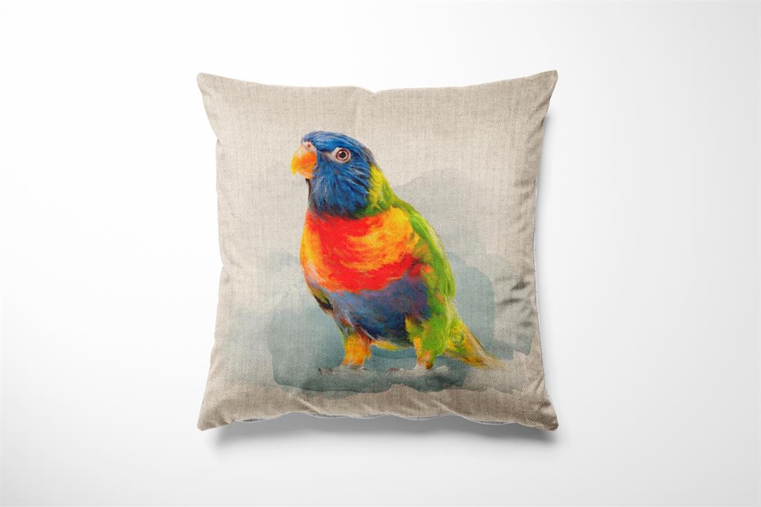 Natural Digital Print Linen Rainbow Parrot Panels