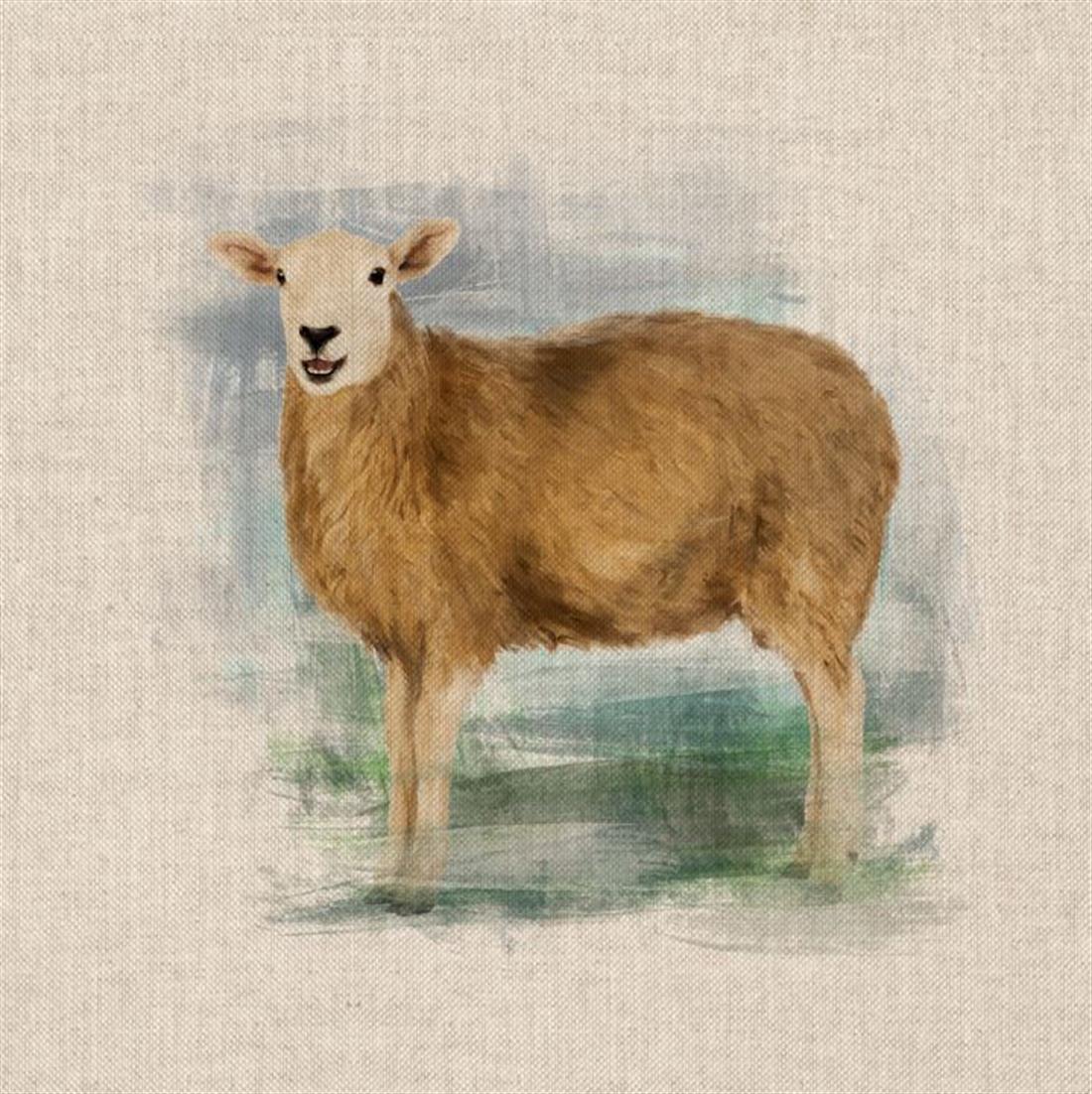 Natural Digital Print Linen Farm Sheep Panel