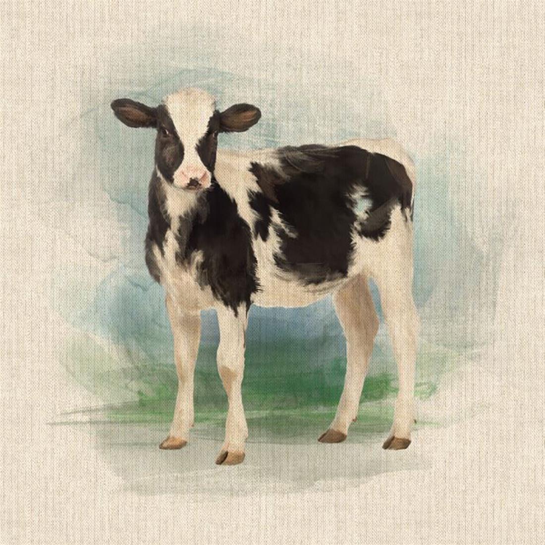 Natural Digital Print Linen Cow Panel