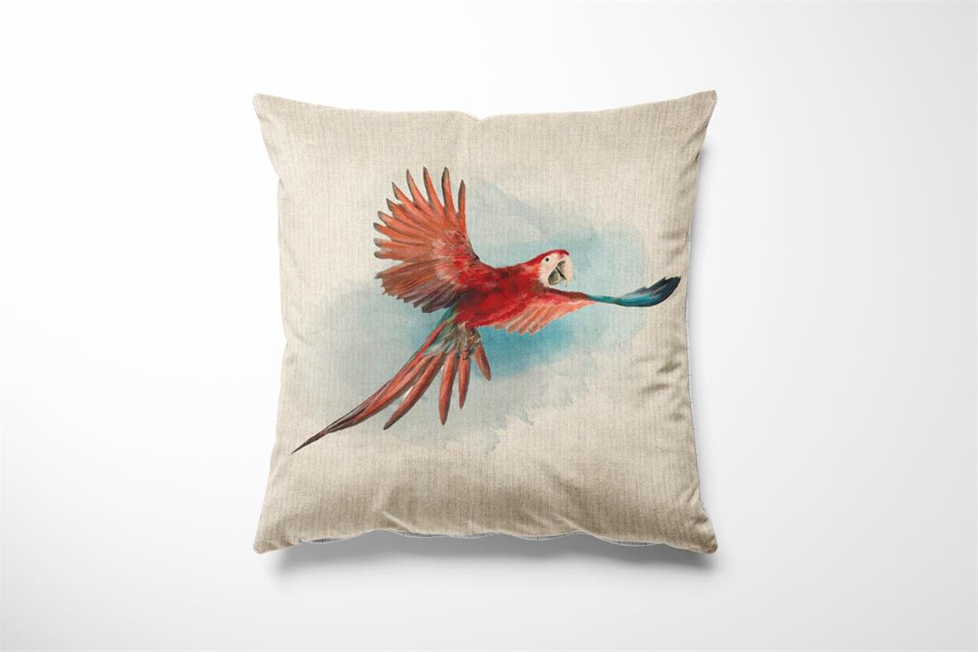 Natural Digital Print Linen Red Parrot Panel