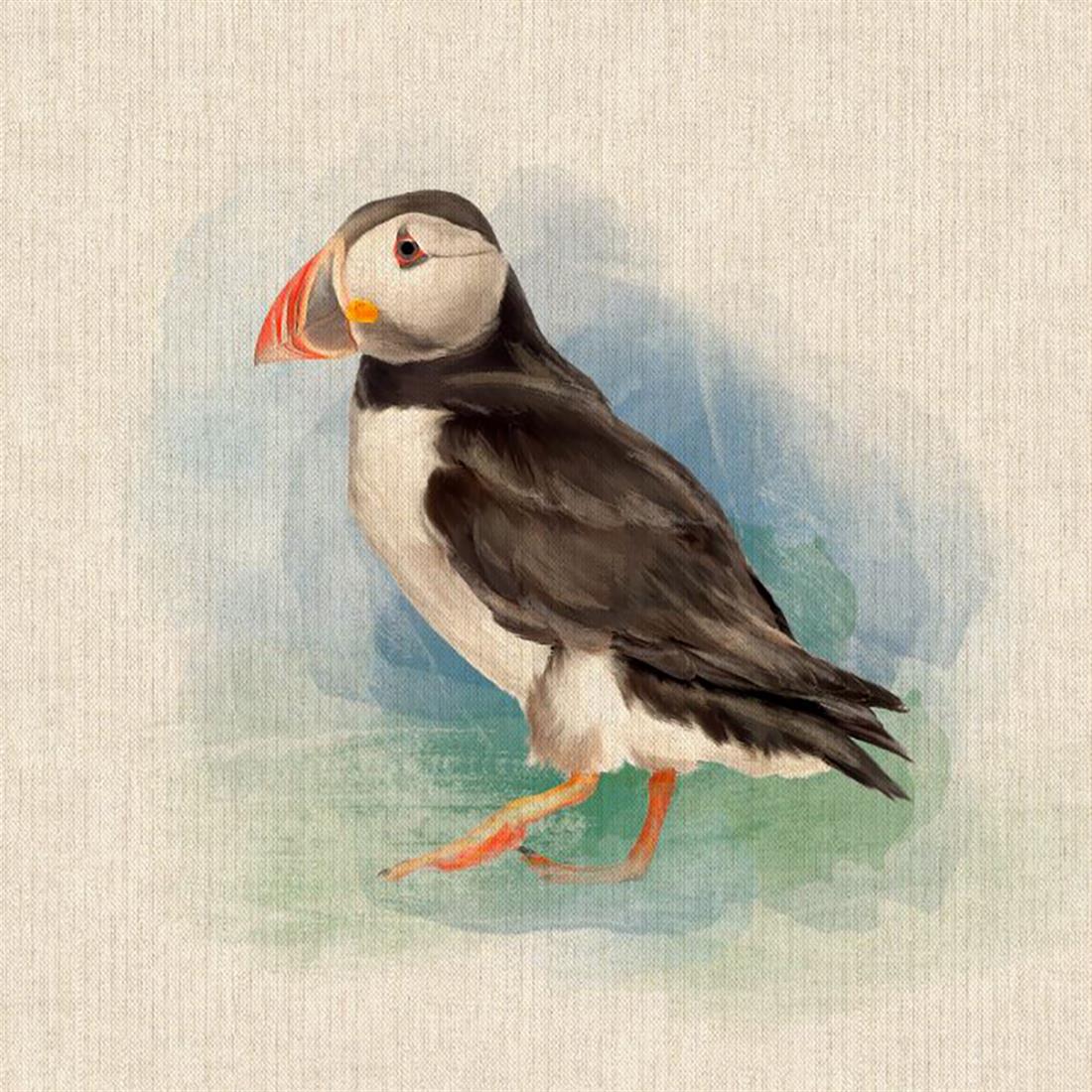 Natural Digital Print Linen Puffin Panel