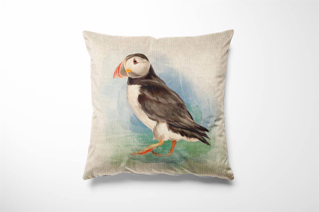 Natural Digital Print Linen Puffin Panel