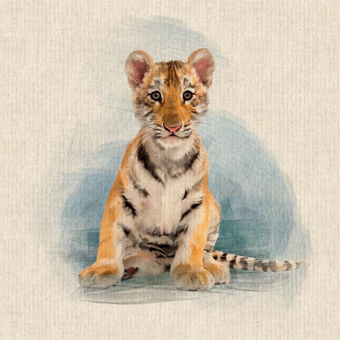 Natural Digital Print Linen Tiger Cub Panel