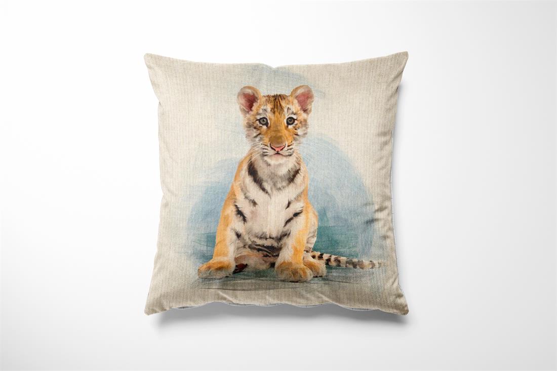 Natural Digital Print Linen Tiger Cub Panel