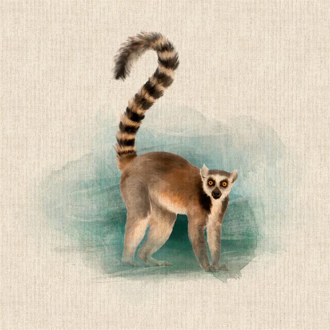 Natural Digital Print Linen Lemur Panel