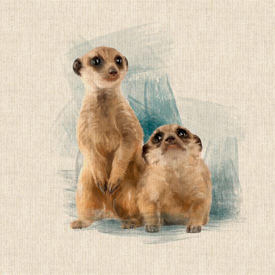 Natural Digital Print Linen Meerkat Panel