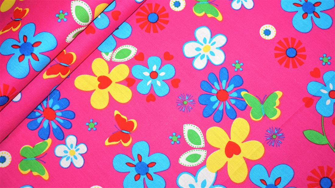 Cerise Cotton Floral Fabrics