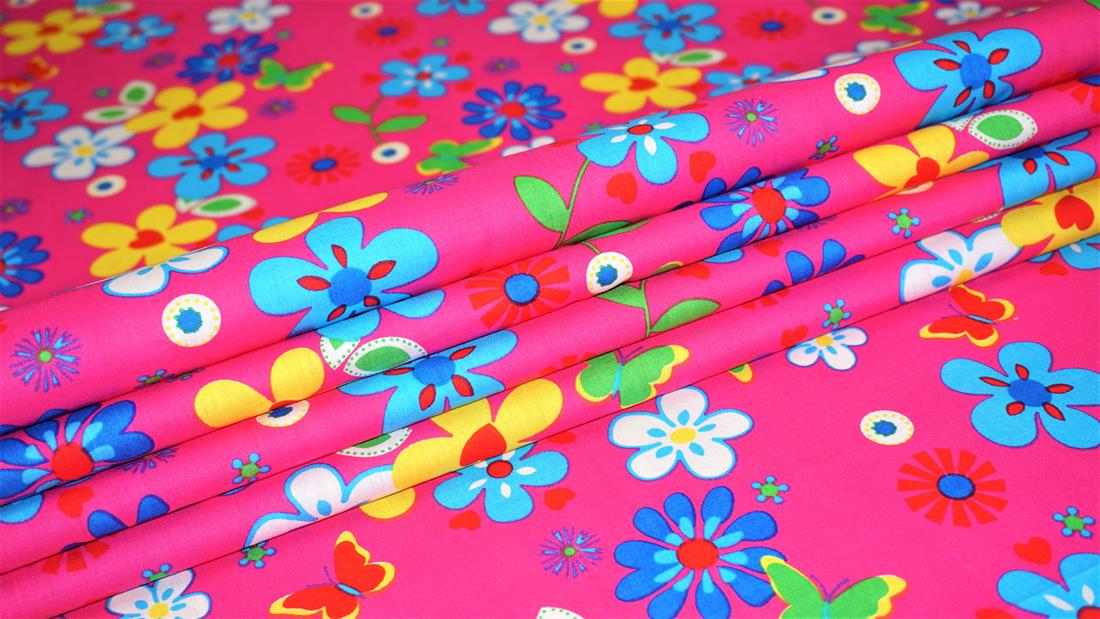 Cerise Cotton Floral Fabrics