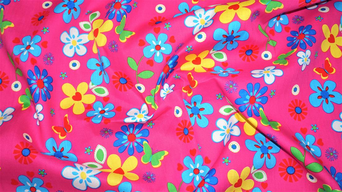 Cerise Cotton Floral Fabrics
