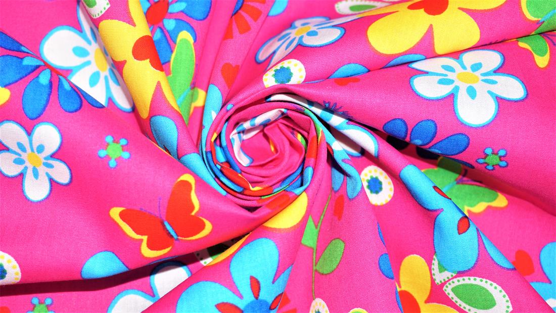 Cerise Cotton Floral Fabrics
