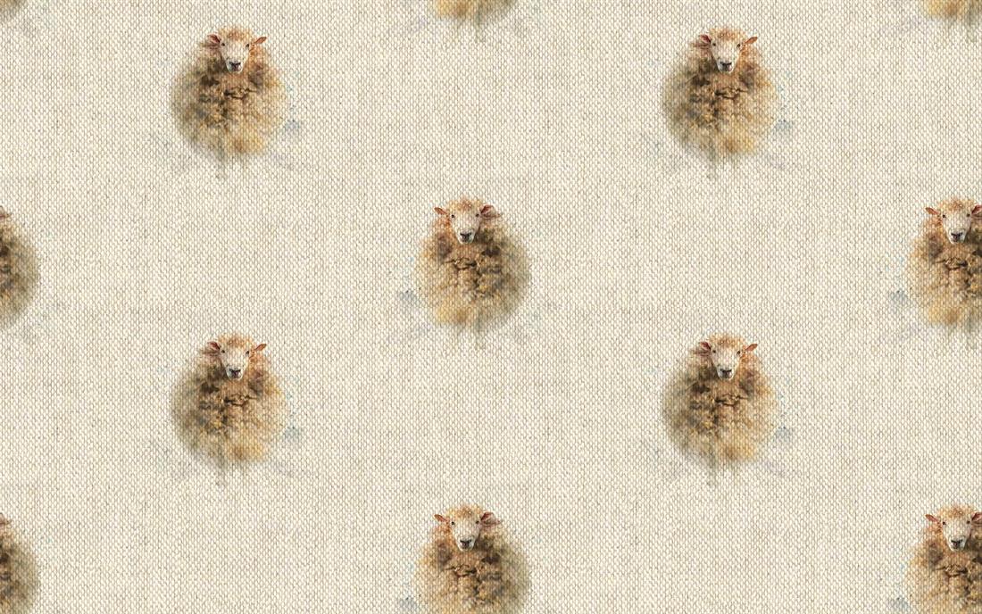 Natural Digital Print Linen Merino Sheep All Over