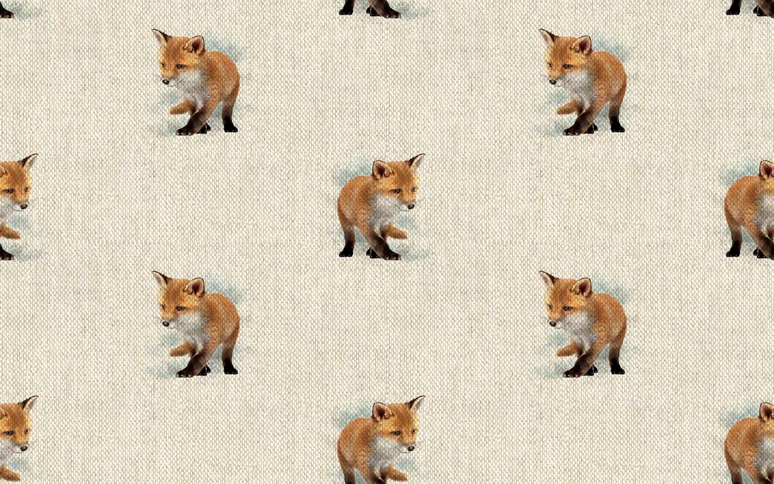 Natural Digital Print Linen Red Fox All Over