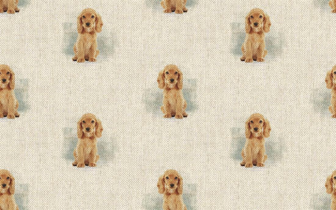 Natural Digital Print Linen Cocker Spaniel Dog All Over
