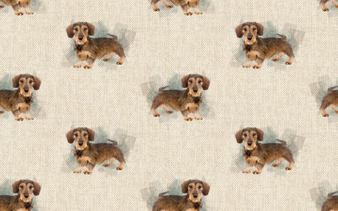 Natural Digital Print Linen Dachshunds Dog All Over
