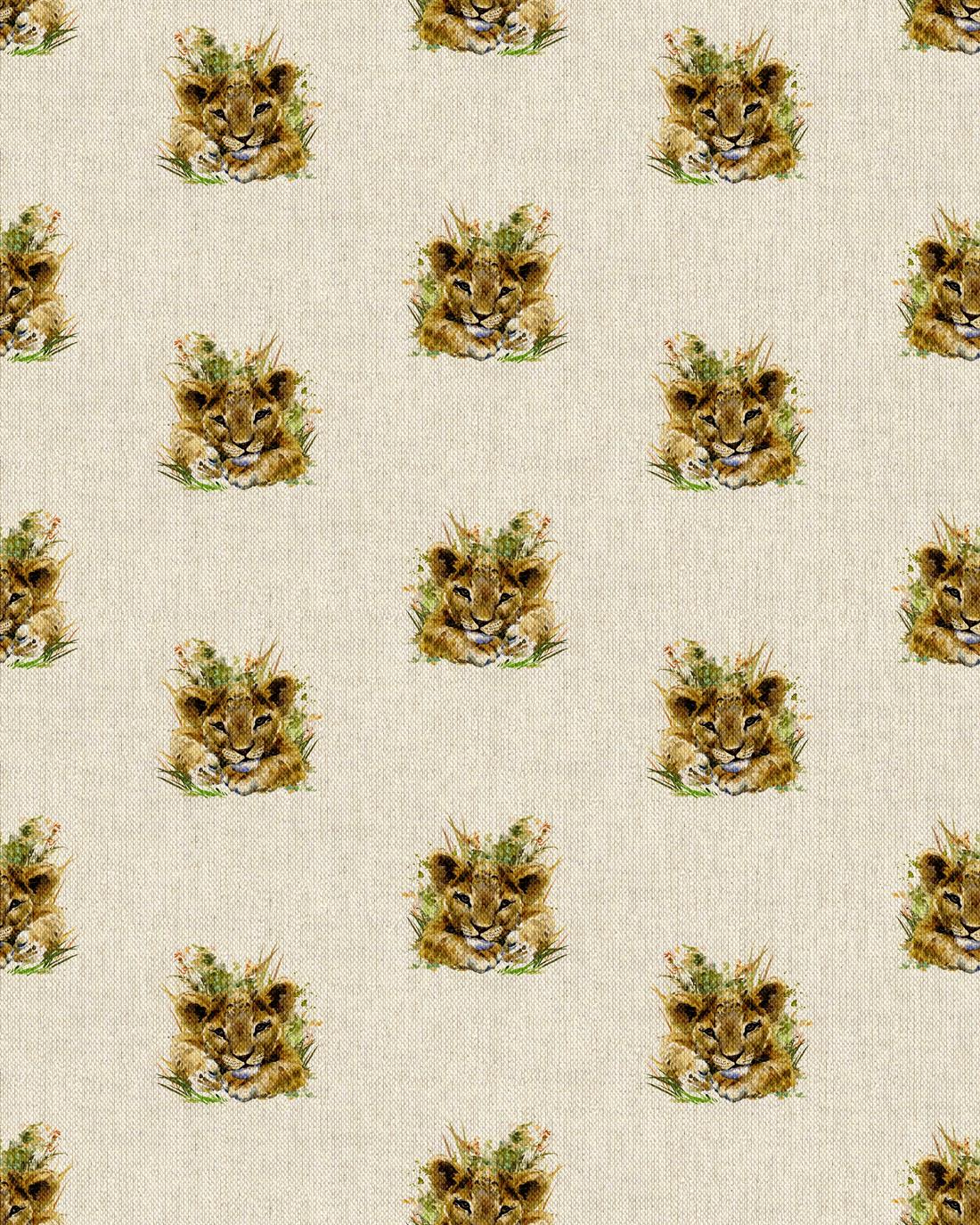 Natural Digital Print Linen Lion Cub All Over