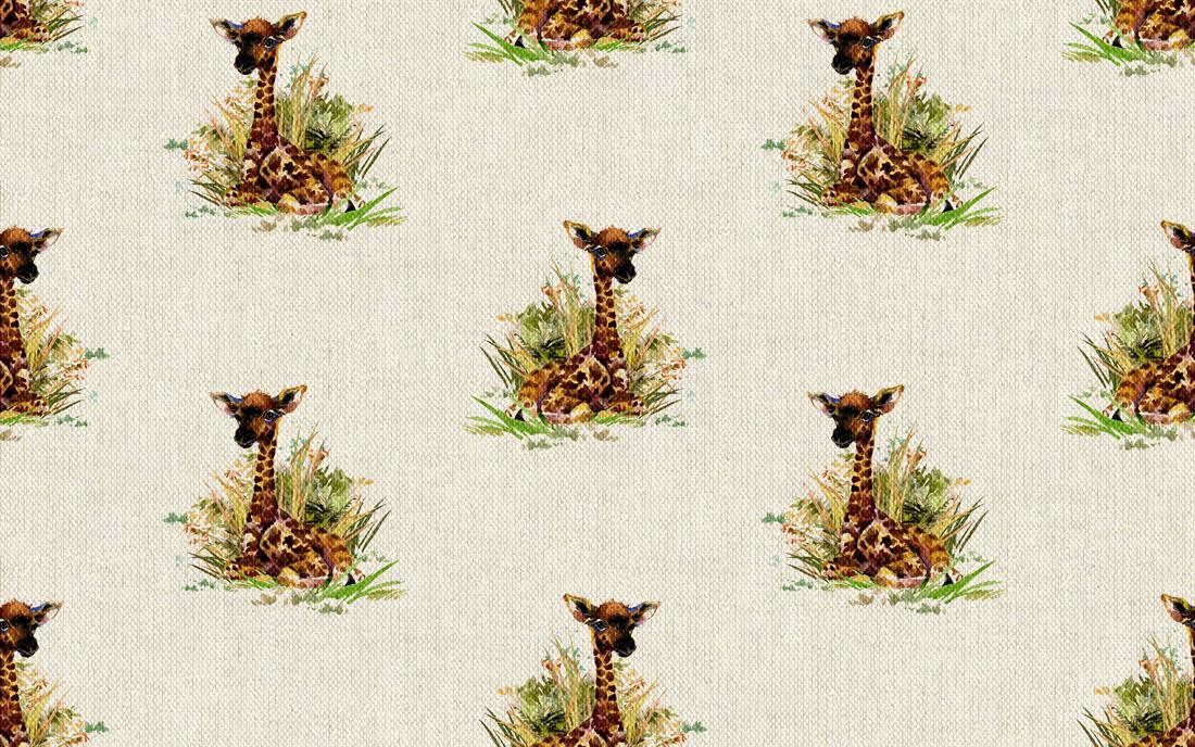 Natural Digital Print Linen Giraffe All Over