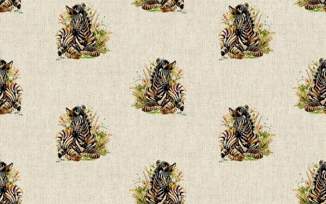 Natural Digital Print Linen African Zebra All Over