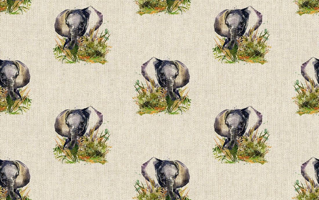 Natural Digital Print Linen Indian Elaphant All Over
