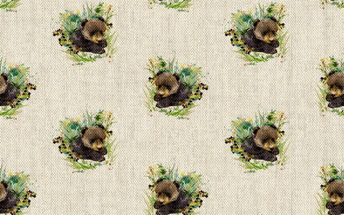 Natural Digital Print Linen Baby Bear All Over