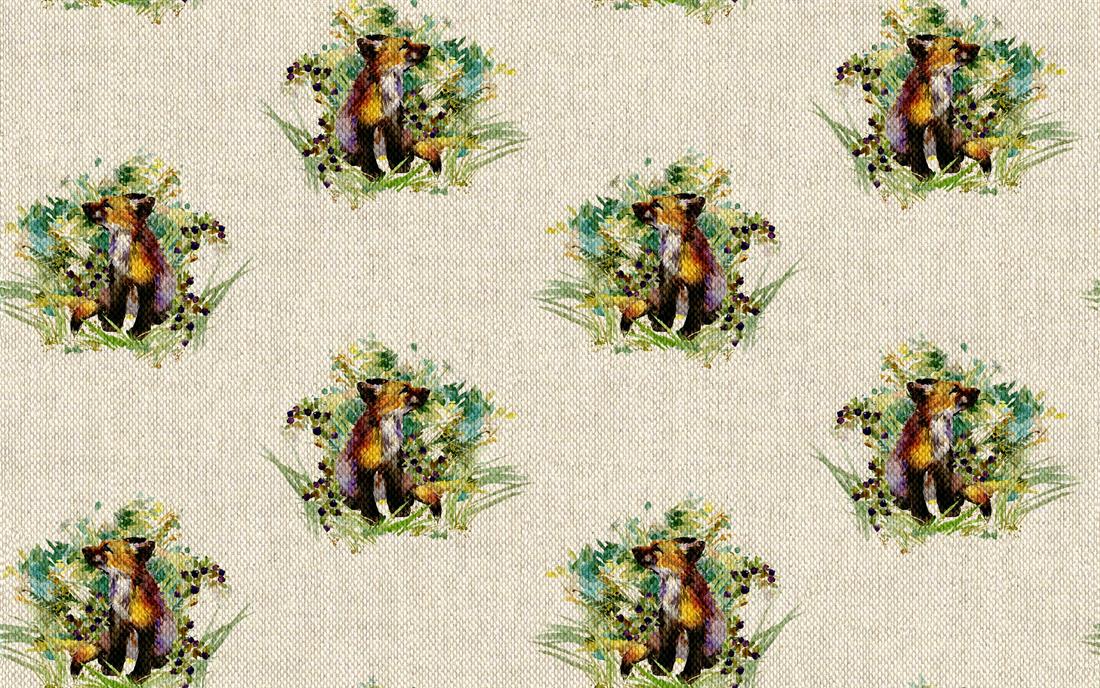 Natural Digital Print Linen Fennet Fox All Over