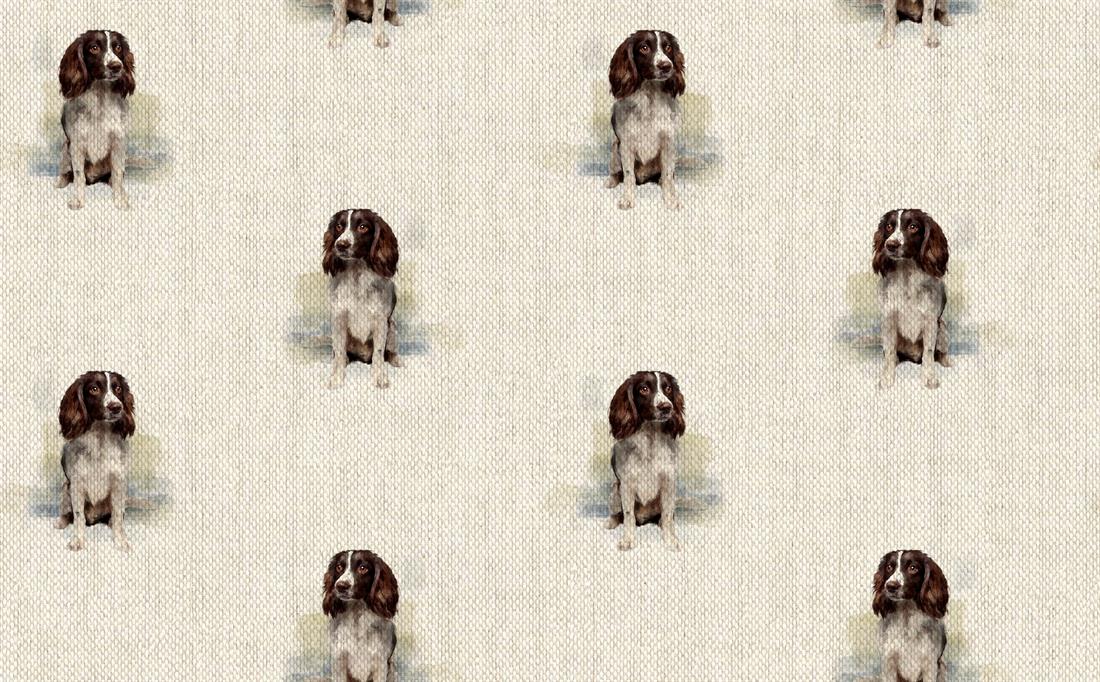 Natural Digital Print Linen English Springer Spaniel Dog All Over