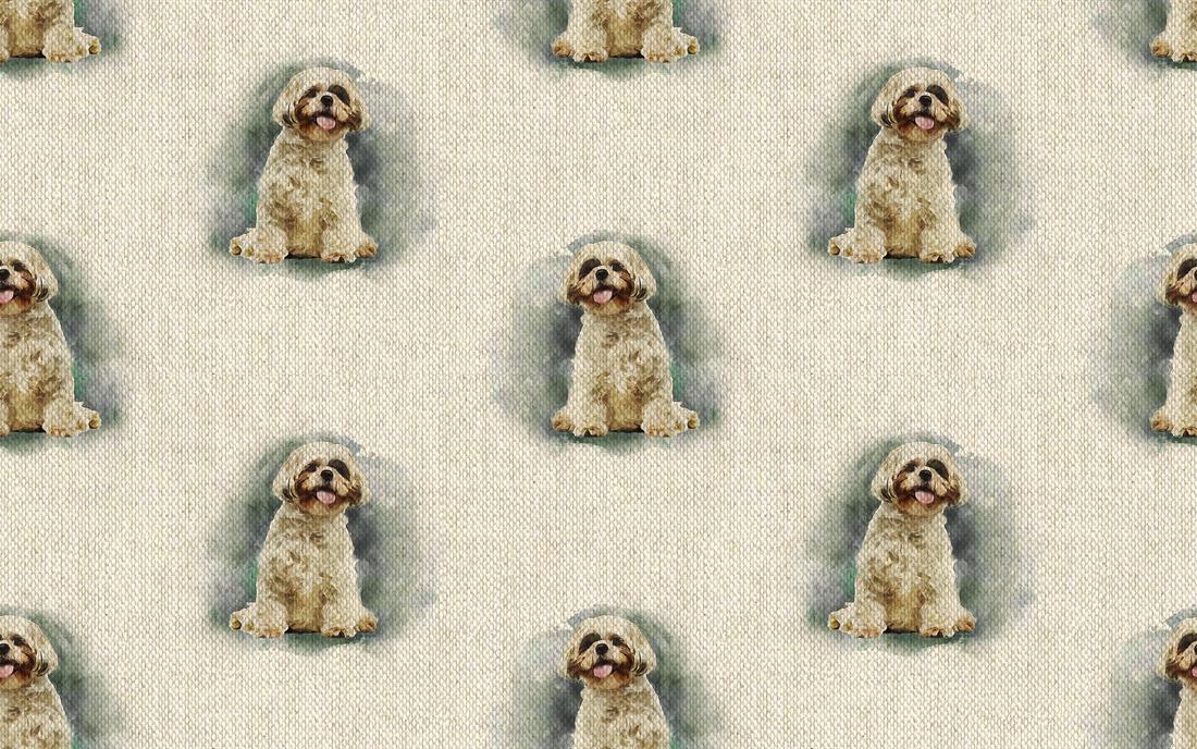 Natural Digital Print Linen Havanese Dog All Over