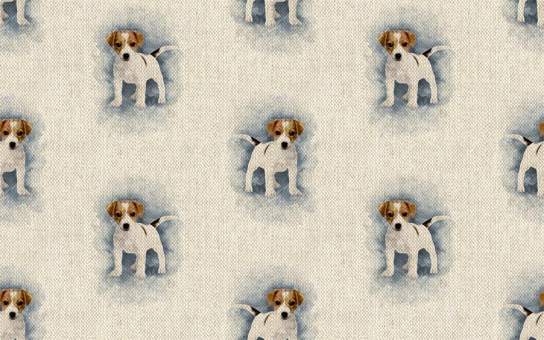Natural Digital Print Linen Jack Russel Puppy All Over