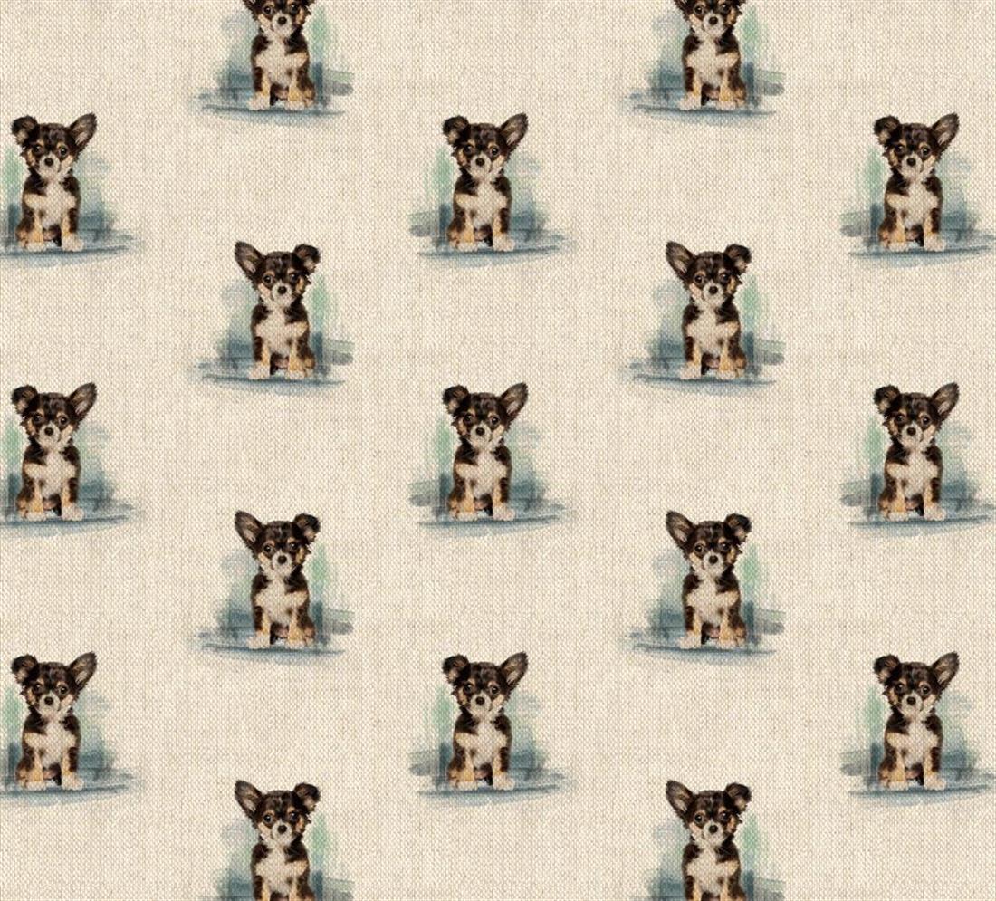 Natural Digital Print Linen Chihuahua