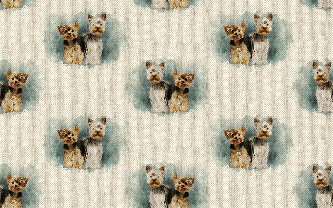 Natural Digital Print Linen Yorkshire Terrier Duo