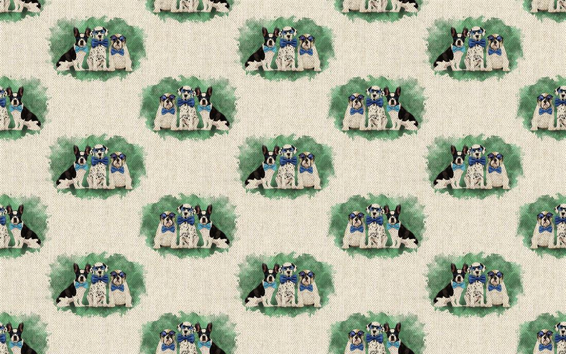 Natural Digital Print Linen Cool Dogs All Over