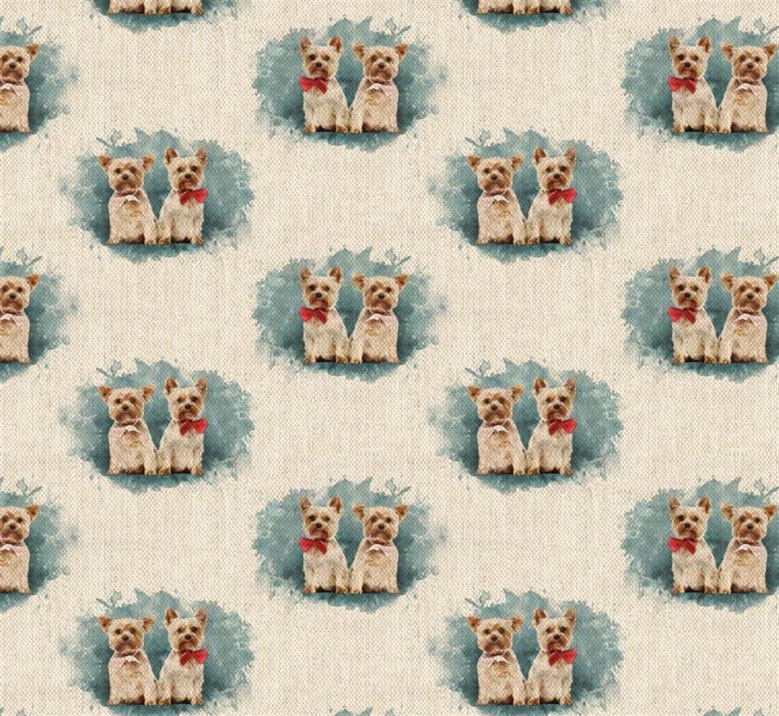 Natural Digital Print Linen Yorkshire Terrier