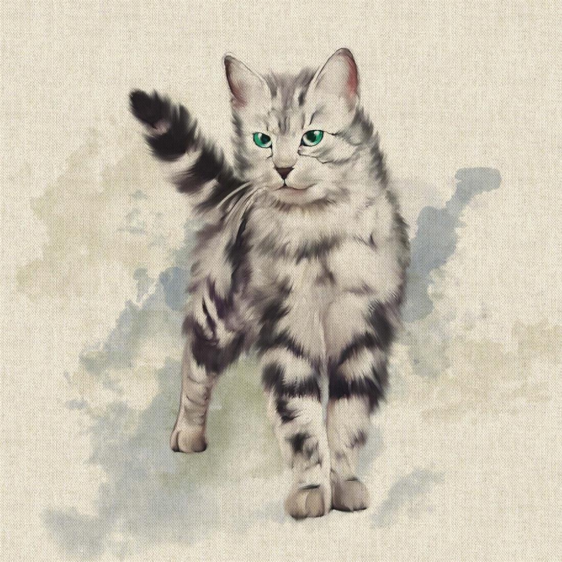 Natural Digital Print Linen American Curl Cat Panels