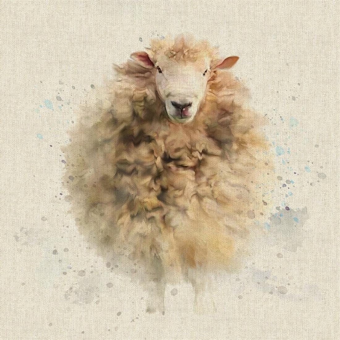 Natural Digital Print Linen Merino Sheep Panels