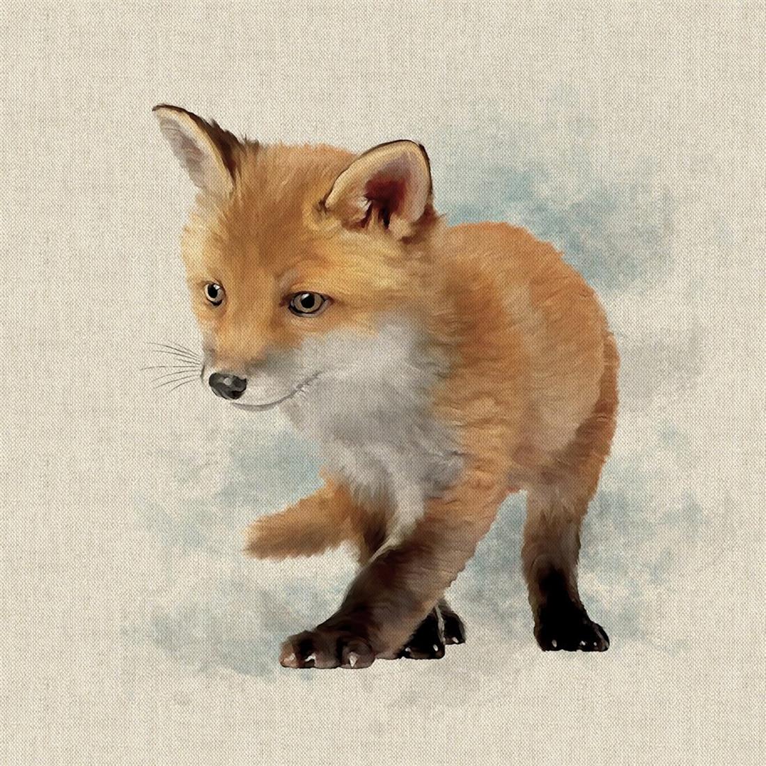 Natural Digital Print Linen Red Fox Panels