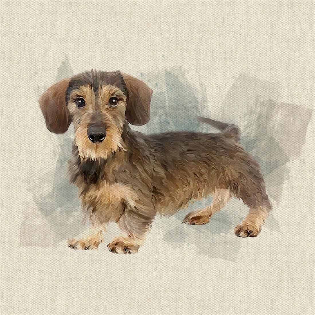 Natural Digital Print Linen Dachshunds Dog Panels