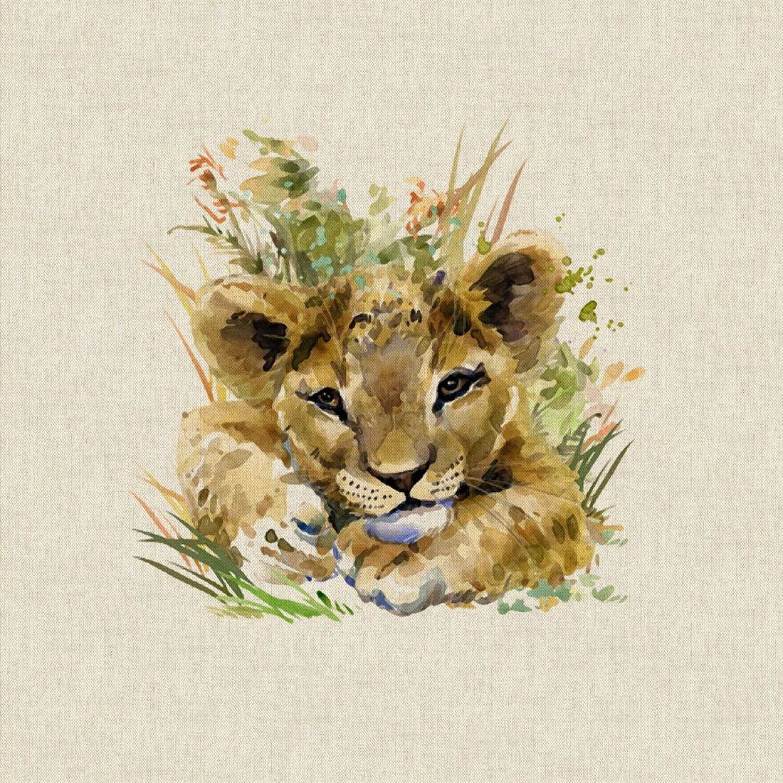Natural Digital Print Linen Lion Cub Panels