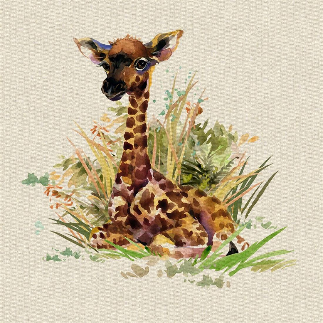 Natural Digital Print Linen Giraffe Panels