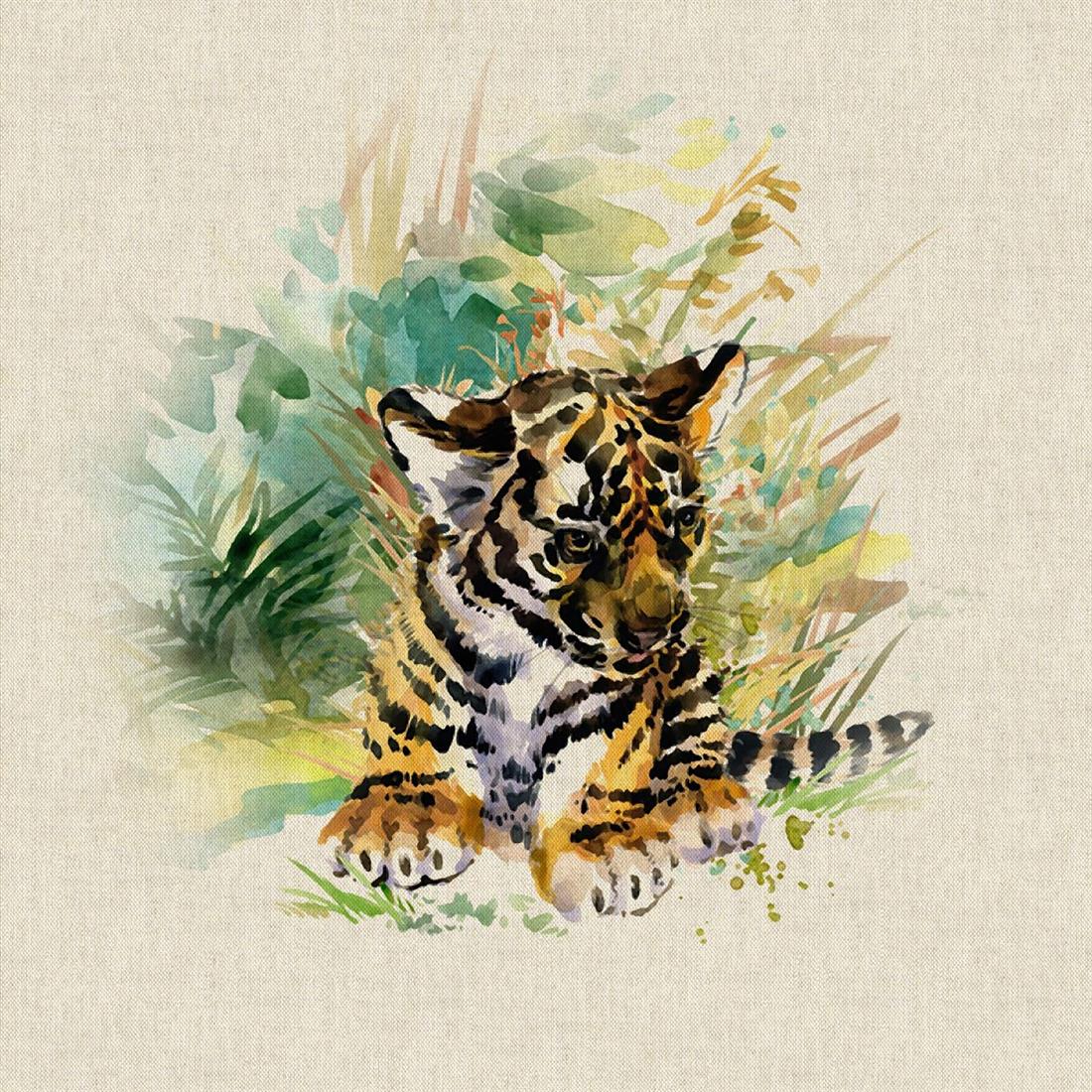Natural Digital Print Linen Siberian Tiger Panel