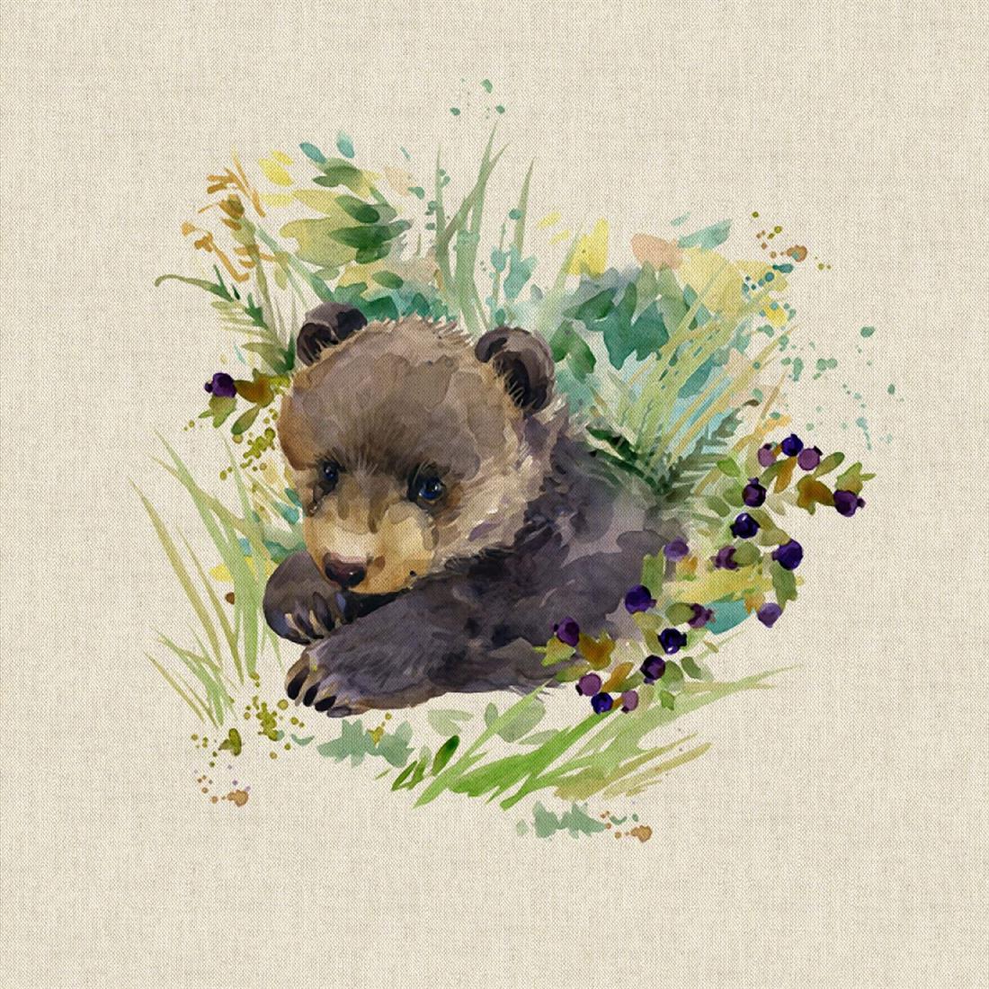 Natural Digital Print Linen Baby Bear Panels