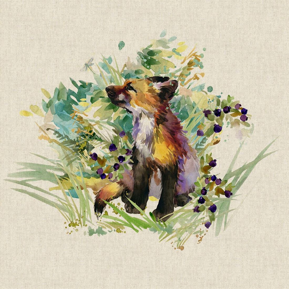Natural Digital Print Linen Fennet Fox Panel