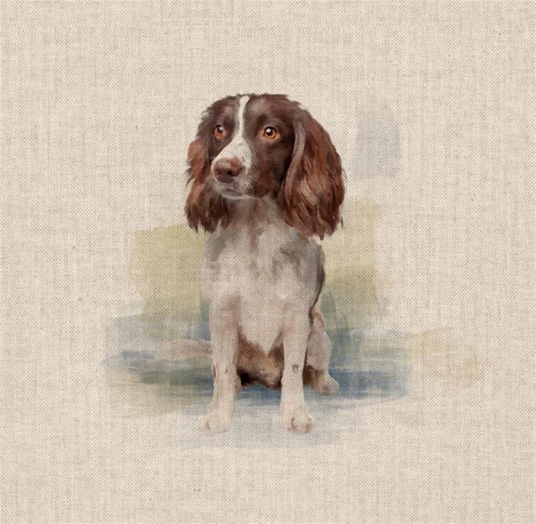 Natural Digital Print Linen English Springer Spaniel Dog Panels