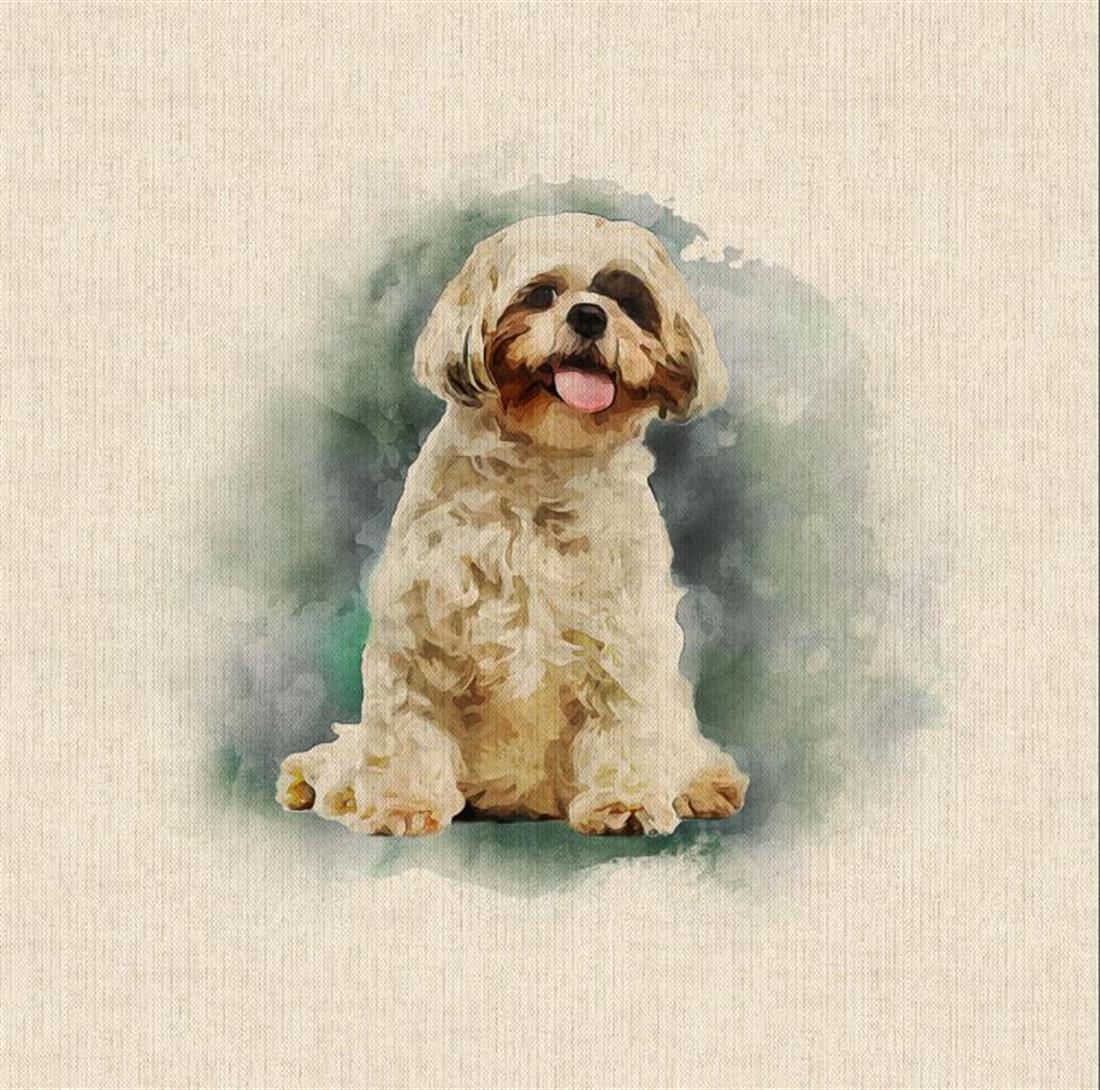Natural Digital Print Linen Havanese Dog Panels