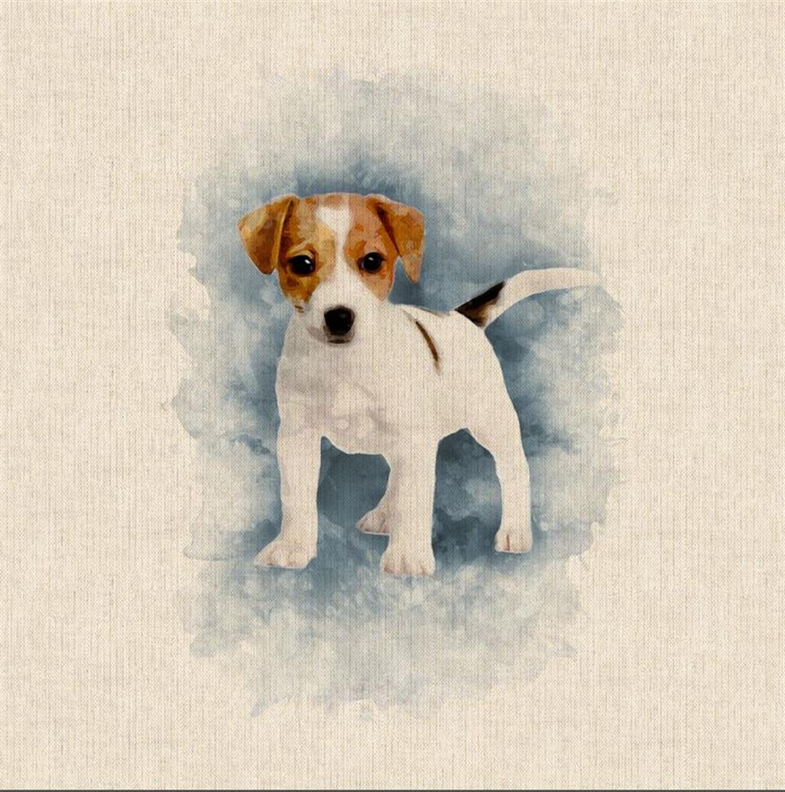 Natural Digital Print Linen Jack Russel Puppy Panels