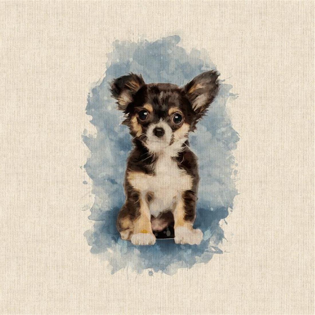 Natural Digital Print Linen Chihuahua