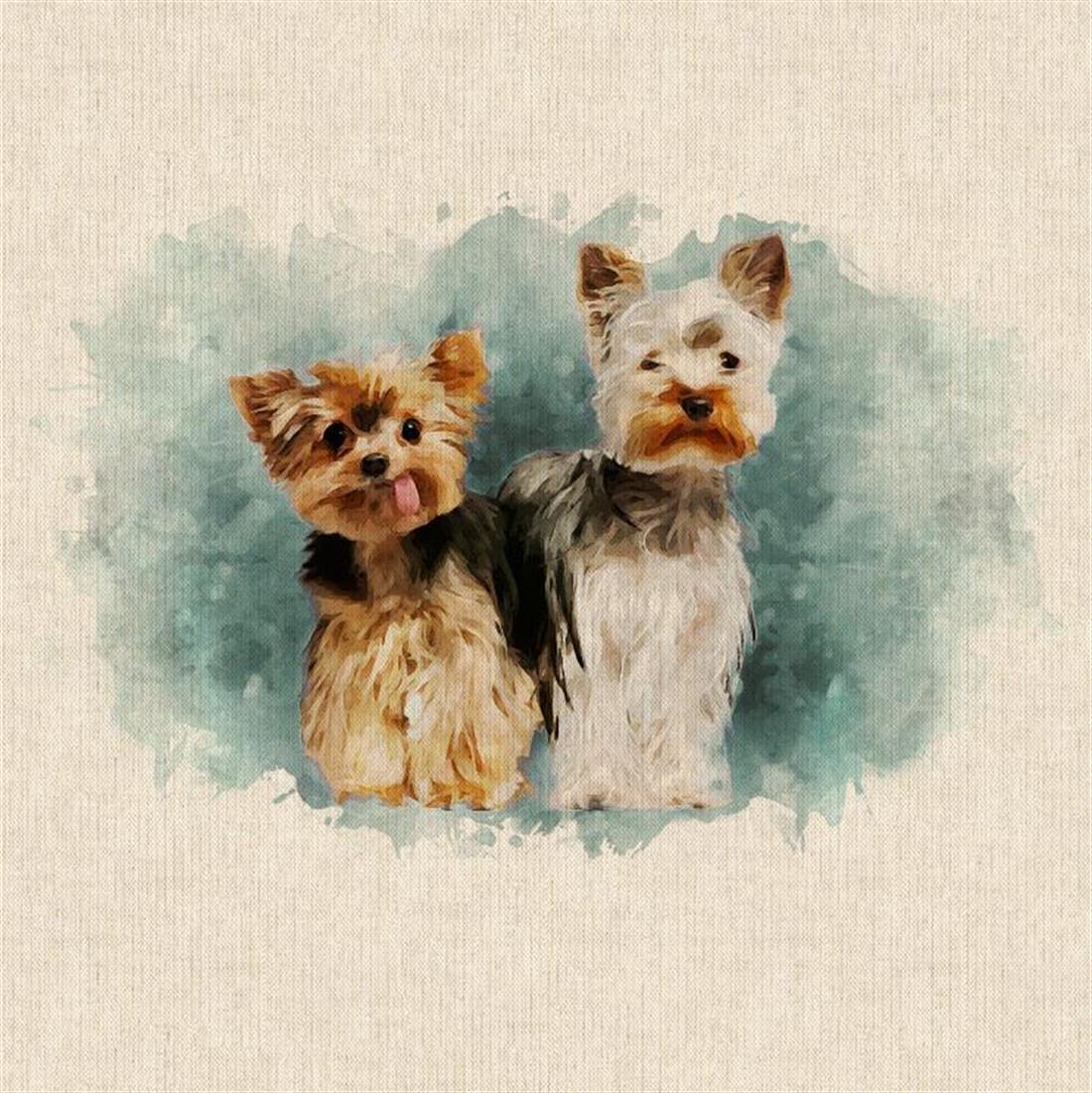 Natural Digital Print Linen Duo Dogs Panels